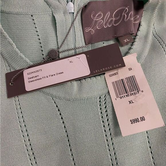 Lela Rose Brocade Long-Sleeve Oxford Blue Textured Knit Fit & Flare NWT $990 - Picture 8 of 8